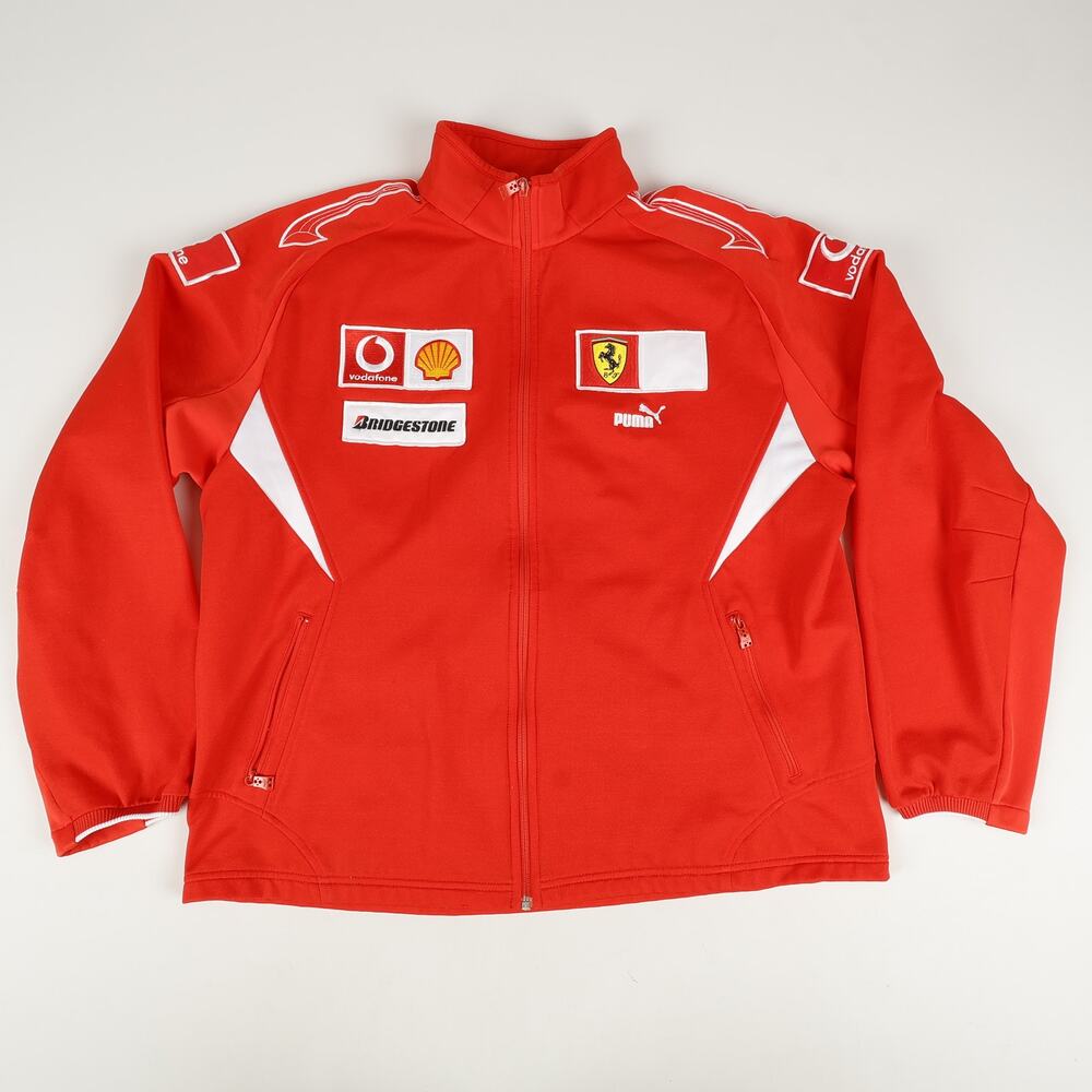 Puma X Scuderia Ferrari Mens XXL Full Zip Mock Neck Jacket Patches Red Orange